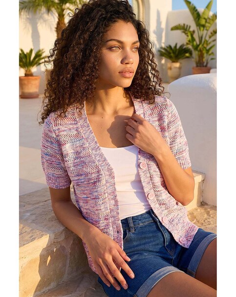 Roman Petite Space Dye Knit Cardigan