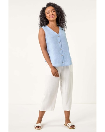 Roman Petite Buttoned Sleeveless Blouse