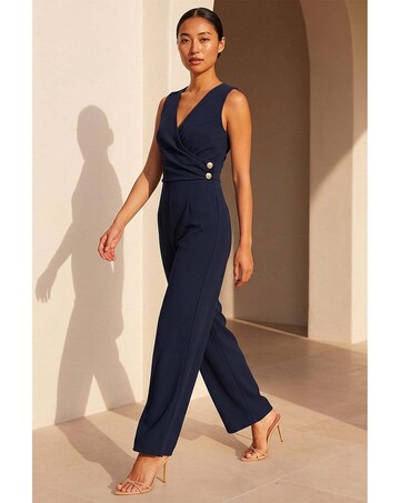 Roman Petite V-Neck Full Length Jumpsuit
