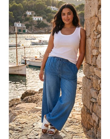 Roman Curve Tie Waist Denim Trouser