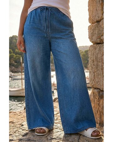 Roman Curve Tie Waist Denim Trouser