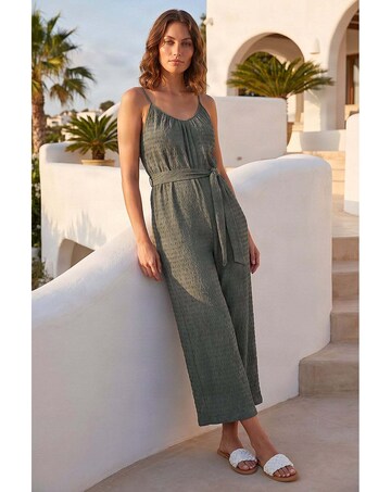 Roman Petite Textured Cropped Jumpsuit