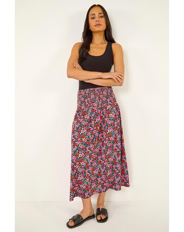 Roman Petite Floral Shirred Midi Skirt
