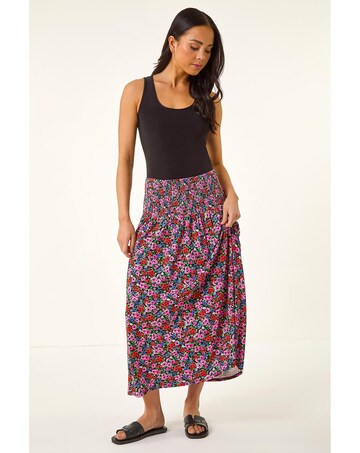 Roman Petite Floral Shirred Midi Skirt