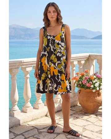 Roman Petite Leaf Print Scoop Neck Dress