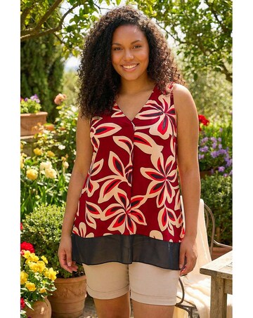 Roman Curve Floral Chiffon Hem Vest Top