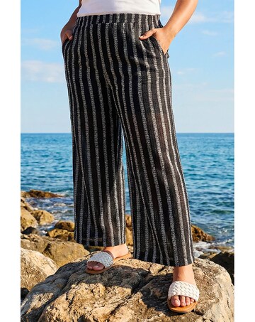 Roman Curve Stripe Knit Wide Leg Trouser
