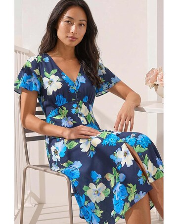 Roman Petite Floral Print Button Dress