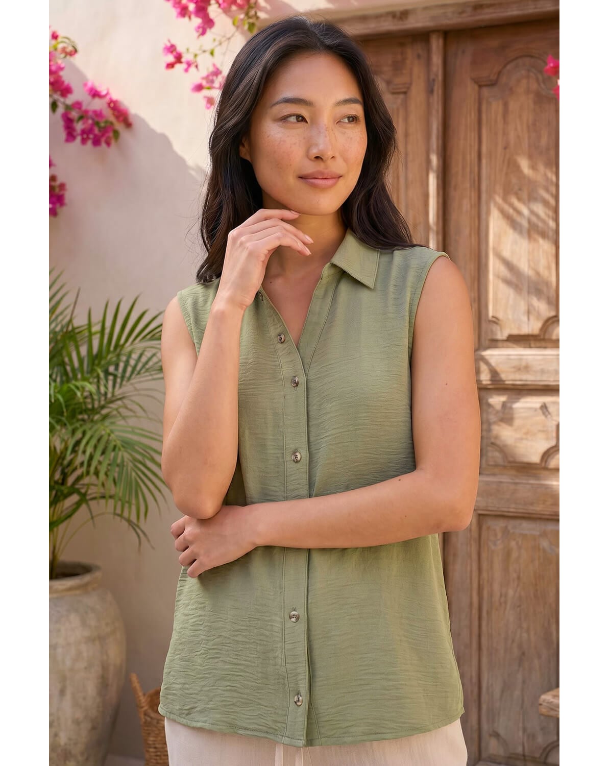 Roman Petite Button Up Front Blouse