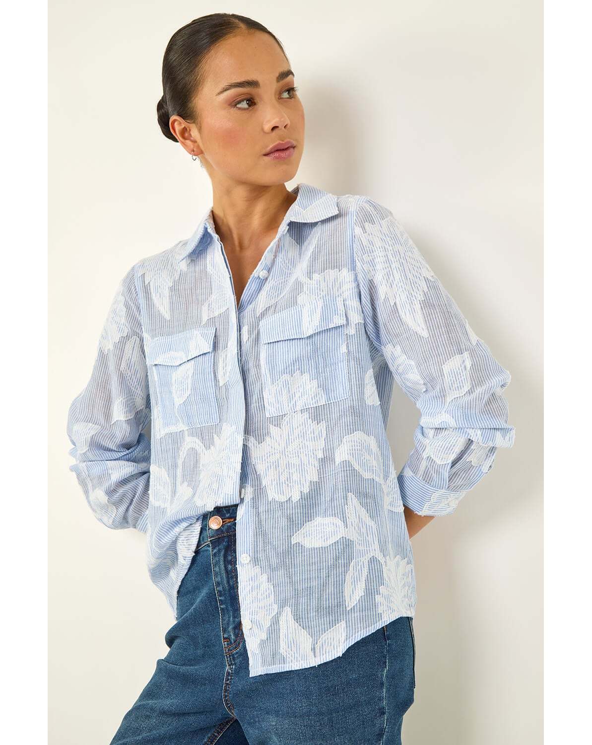 New In - Roman Petite Jacquard Button Up Blouse