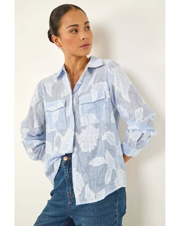 Roman Petite Jacquard Button Up Blouse