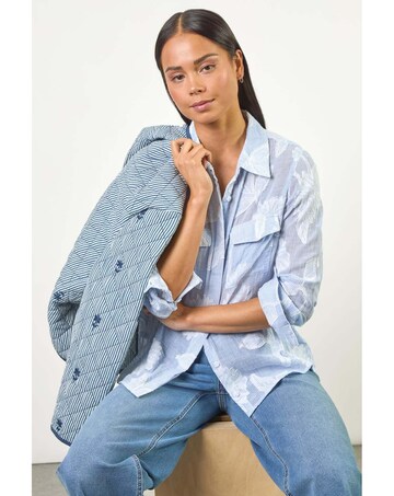 Roman Petite Jacquard Button Up Blouse