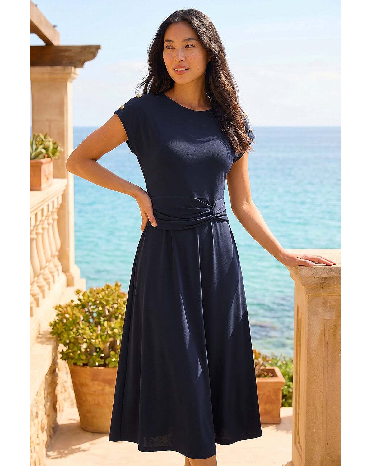 New In - Roman Petite Side Twist Midi Dress