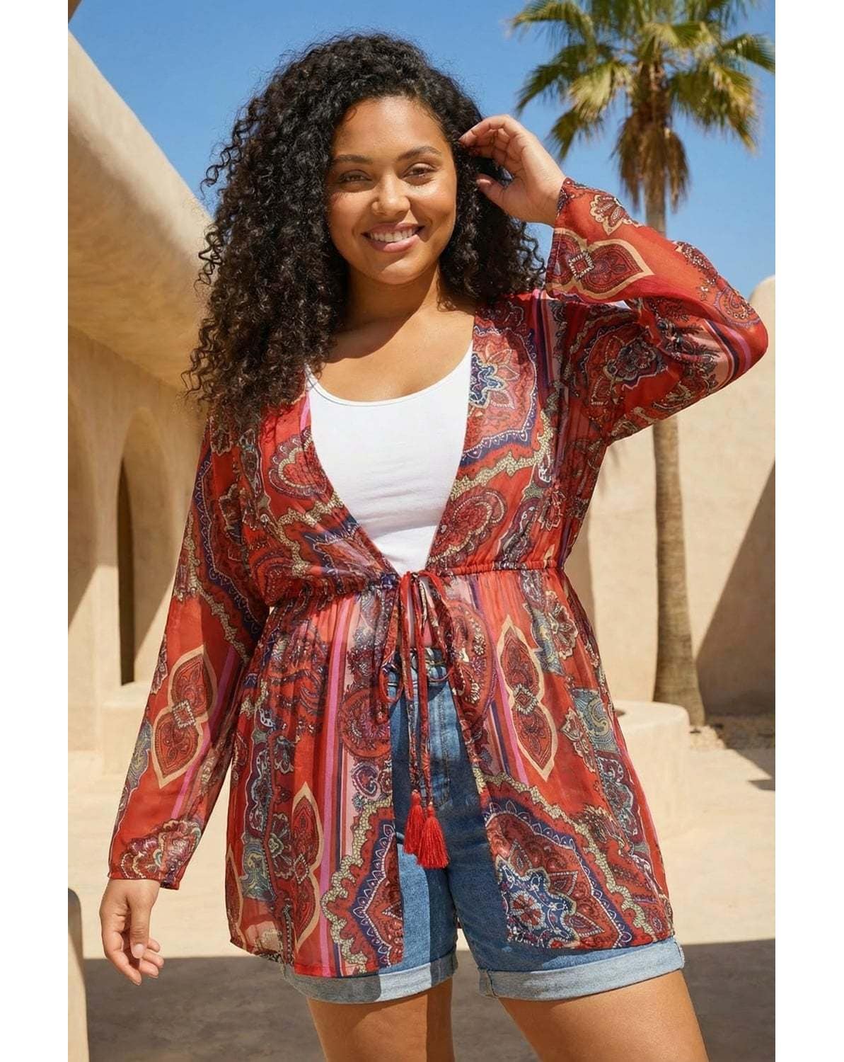 New In - Roman Curve Paisley Tie Front Kimono
