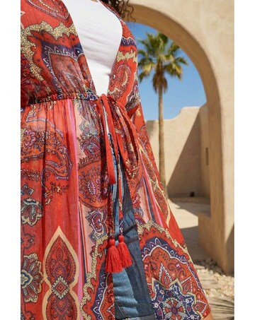 Roman Curve Paisley Tie Front Kimono