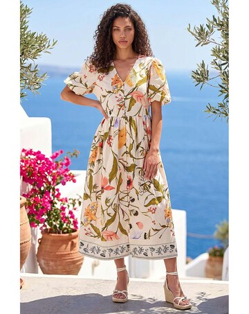 Roman Petite Floral Button Midi Dress