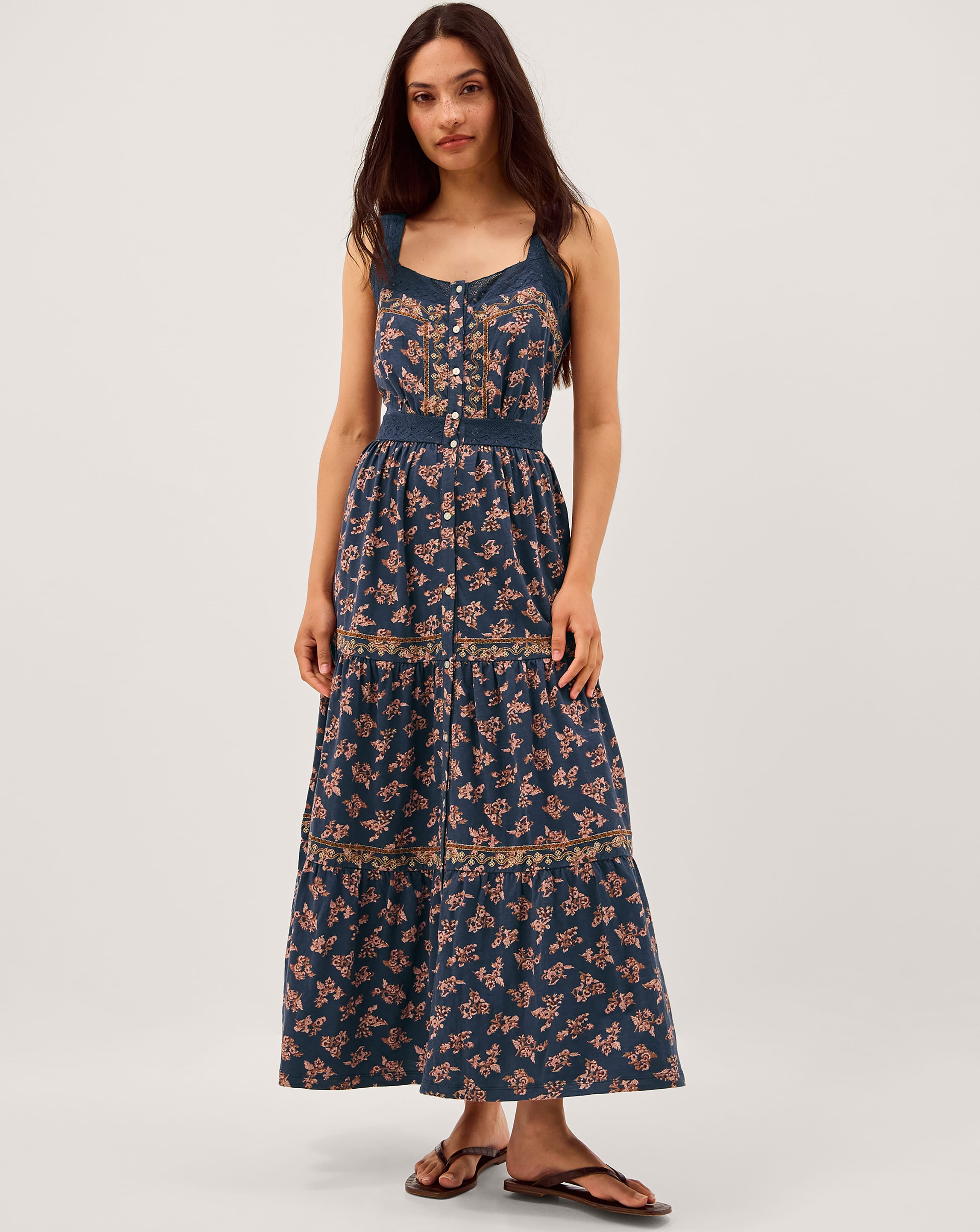 Monsoon Polly Print Jersey Midi Dress