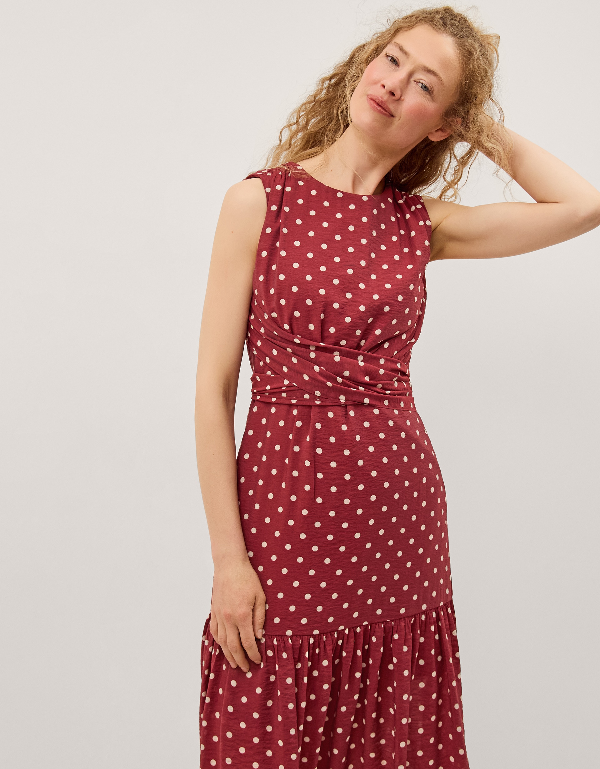 Monsoon Claire Polka Dot Midi Dress