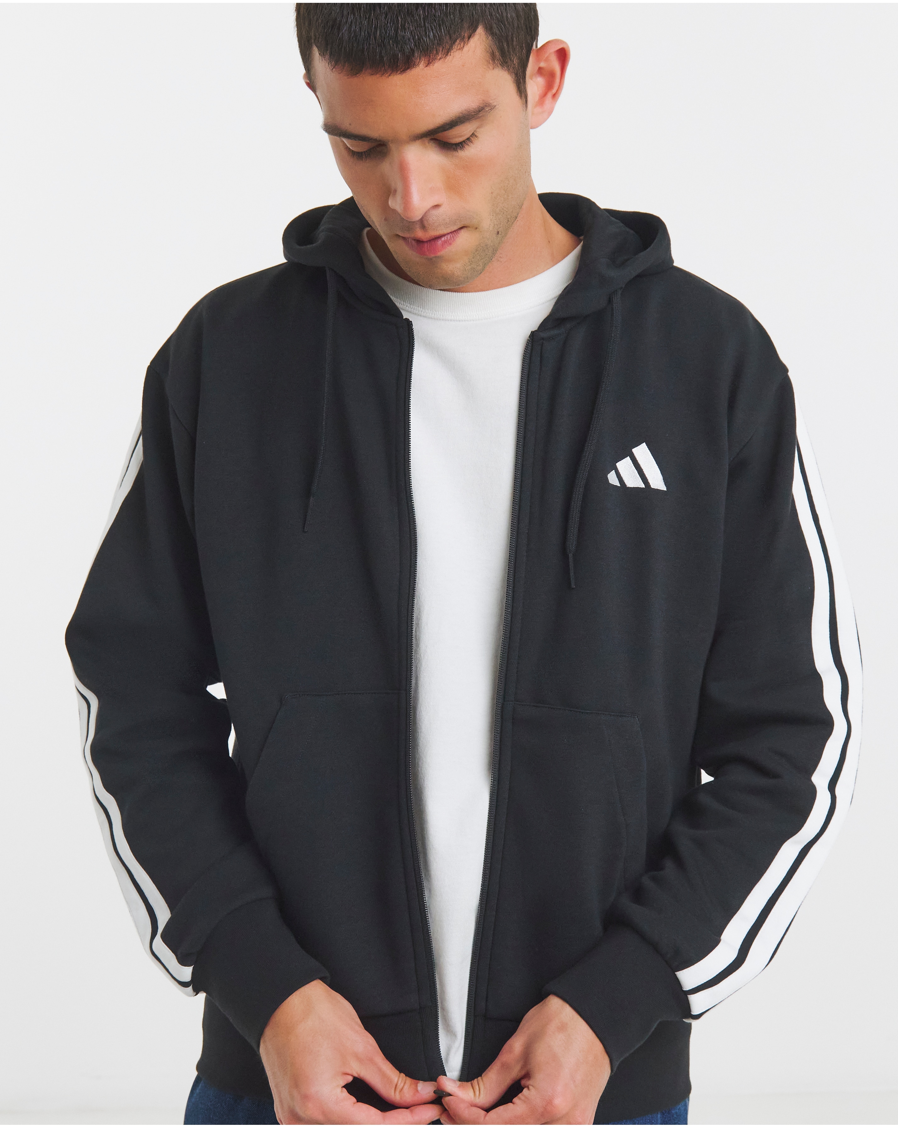adidas 3 Stripes Full Zip Fleece Hoodie