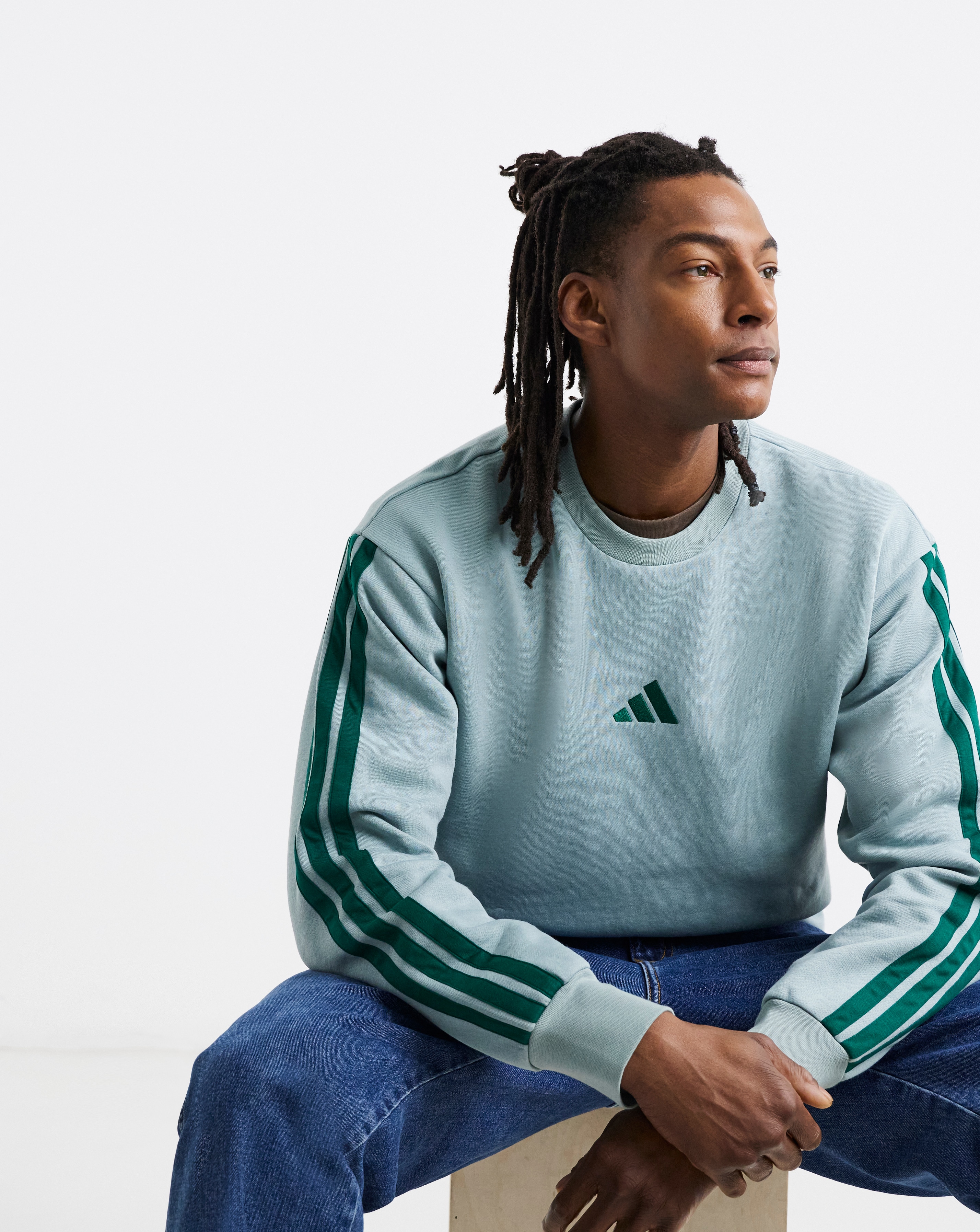 adidas 3 Stripes Fleece Crew Sweatshirt