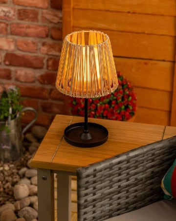 ValueLights Solar Powered Rattan Outdoor Tabletop Light, Garden Table Lamp