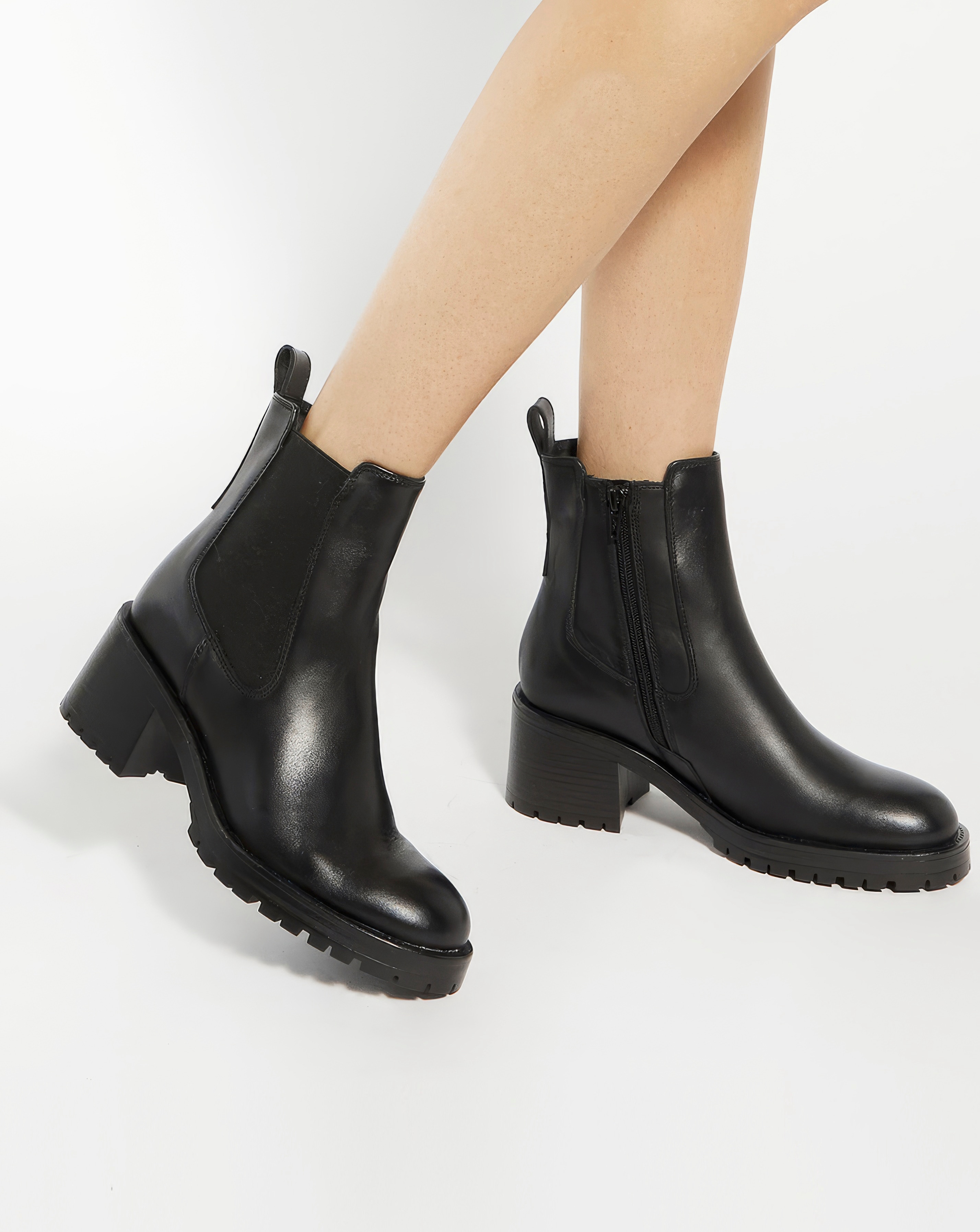 Black Leather Chunky Chelsea Boots
