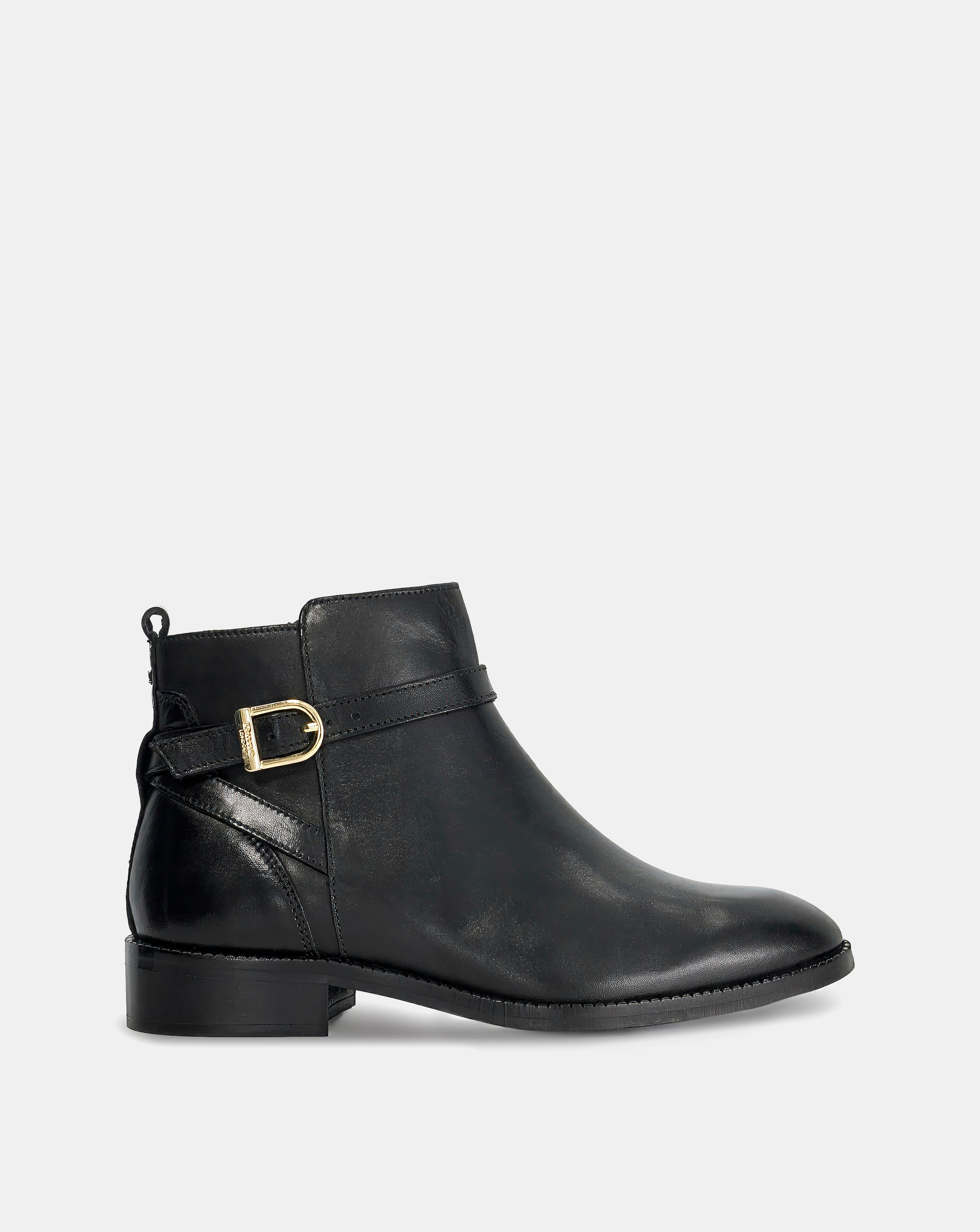 Pemma Black Leather Ankle Boots Wide Fit