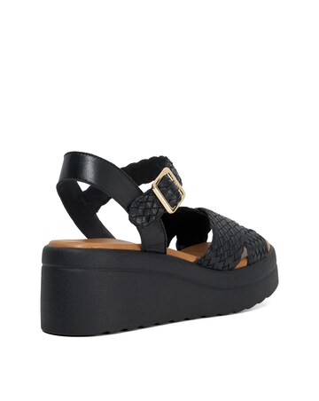 Dune Kinleys Black Leather Woven Flatform Sandals - Standard Fit (D)