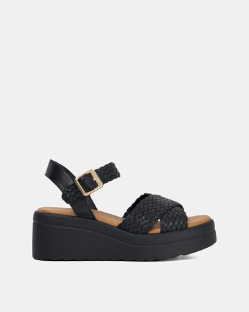 Dune Kinleys Black Leather Woven Flatform Sandals - Standard Fit (D)