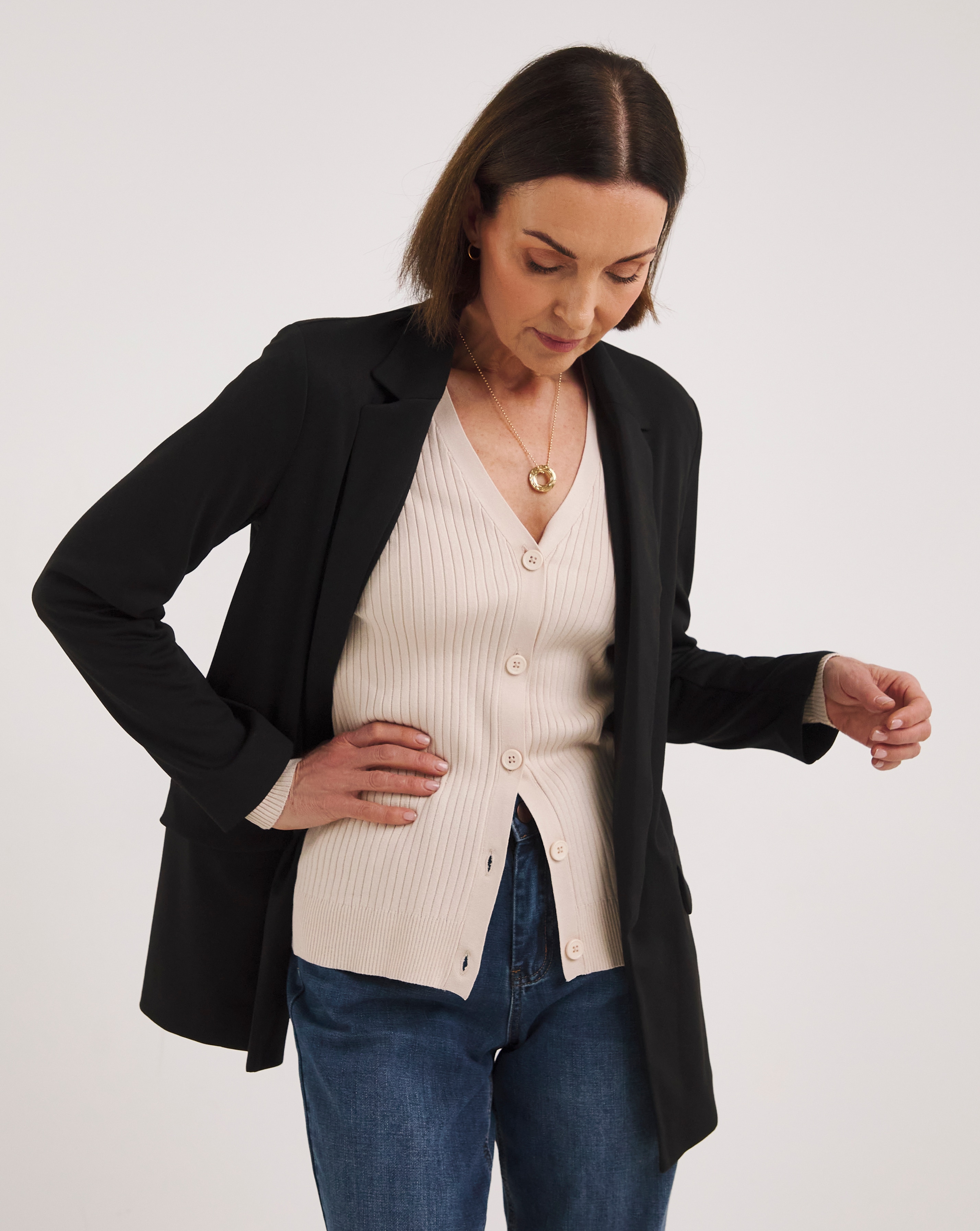 Black Ponte Jersey Relaxed Blazer