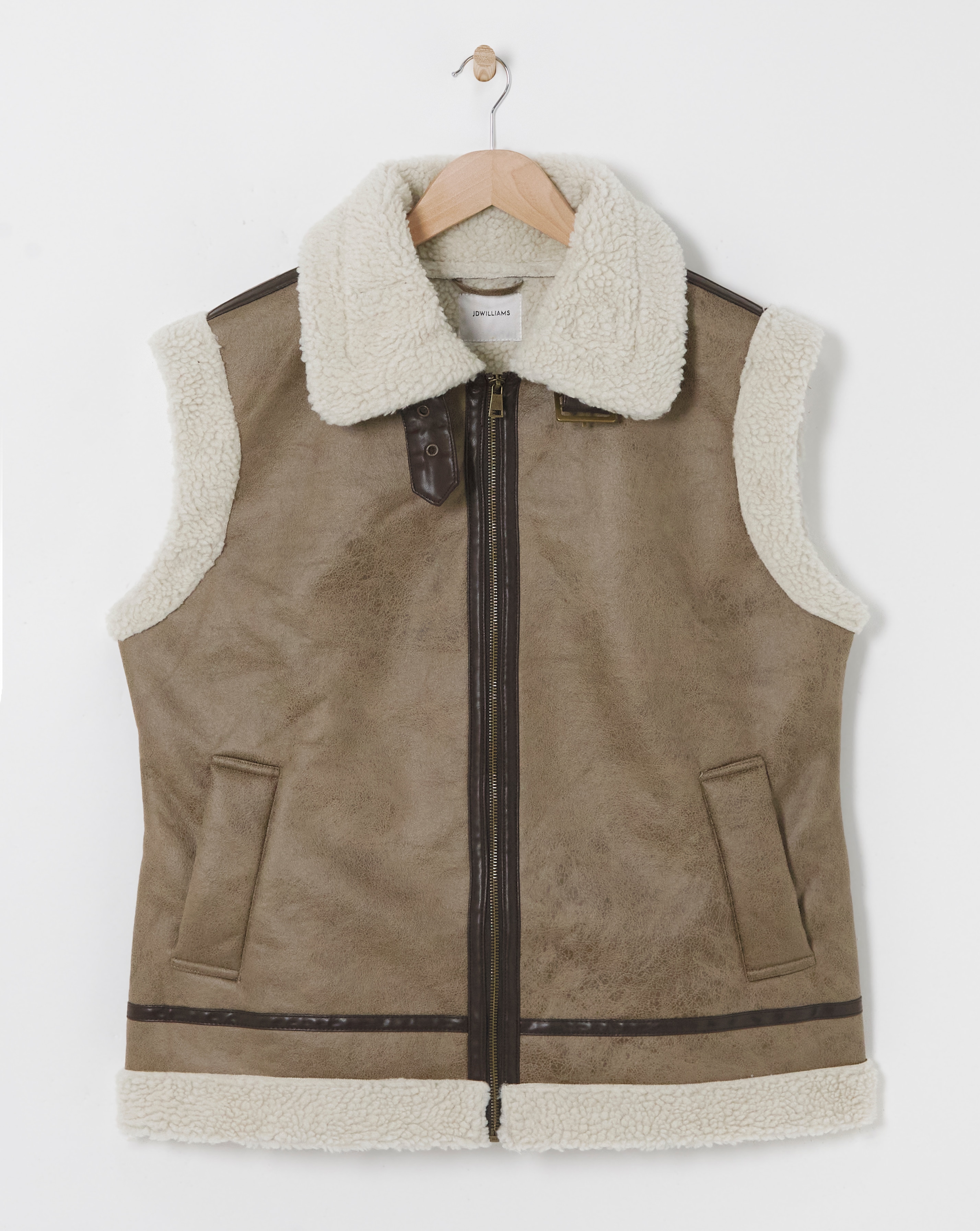 Tan Faux Shearling Aviator Gilet