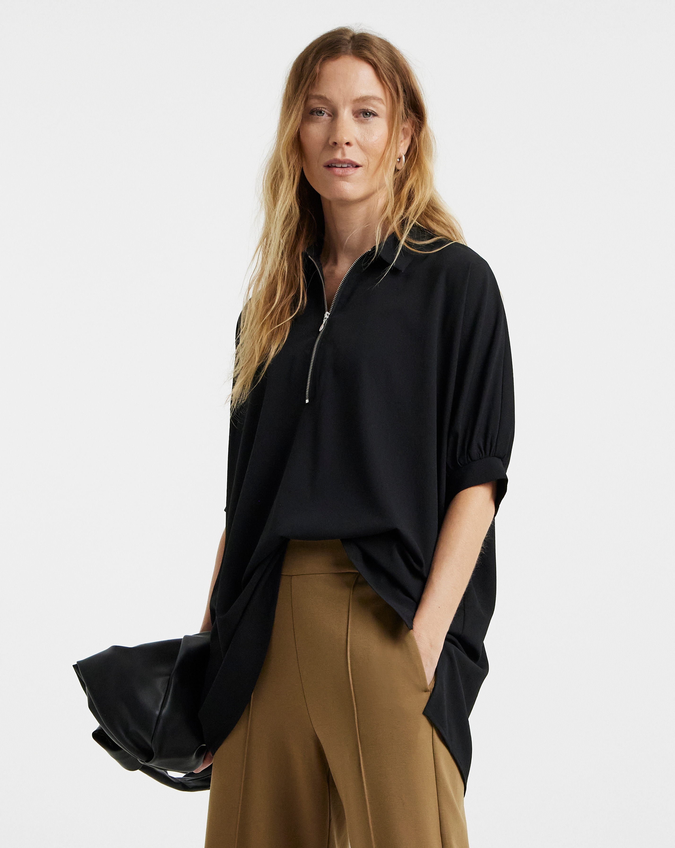 Zip Detail Oversized Blouse