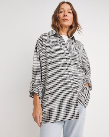 Twill Houndstooth Long Sleeve Shacket