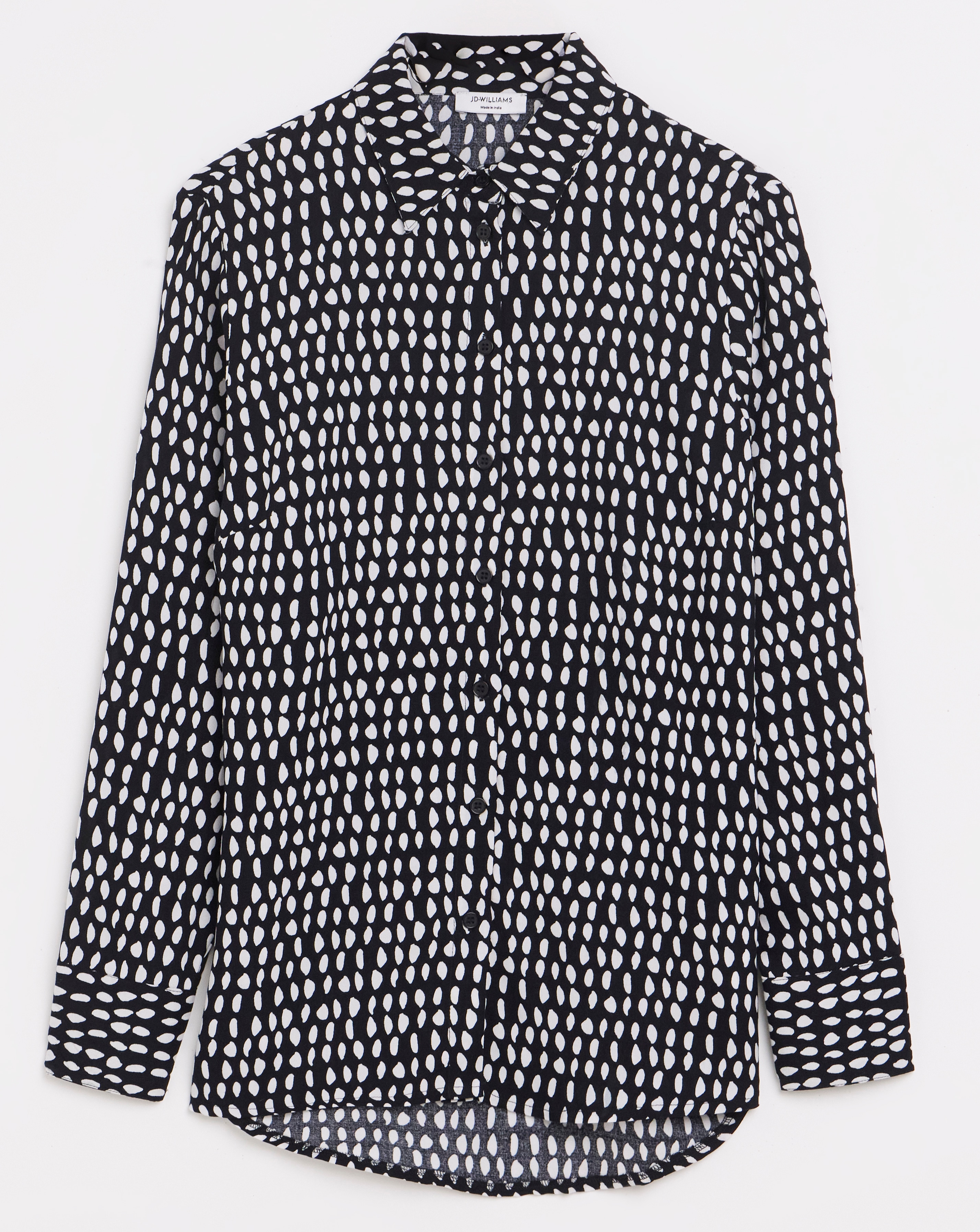 Mono Print Dipped Back Viscose Shirt