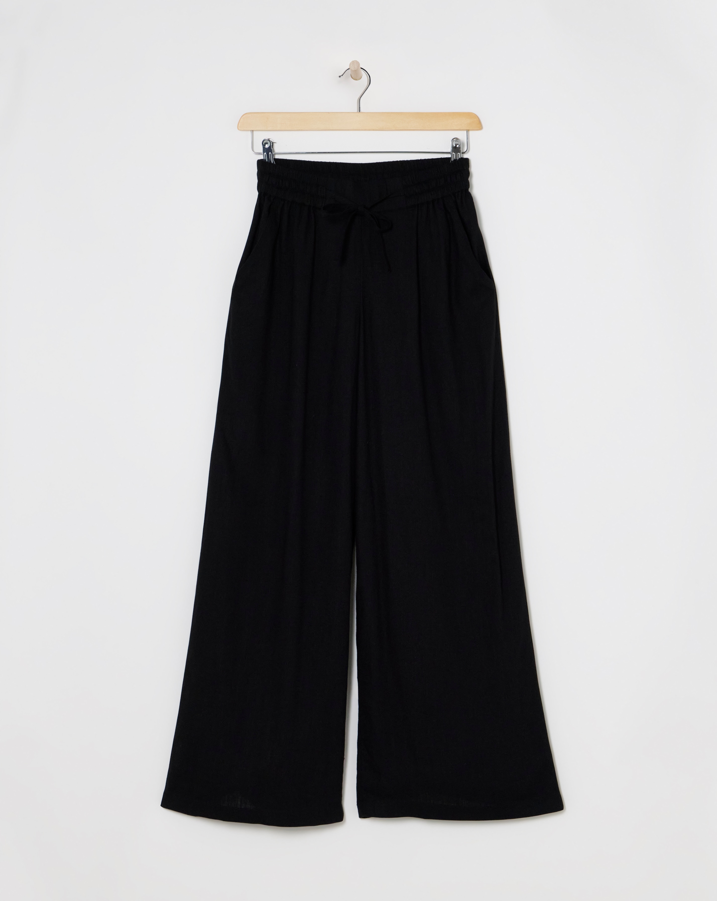 Black Linen Mix Wide Leg Trousers