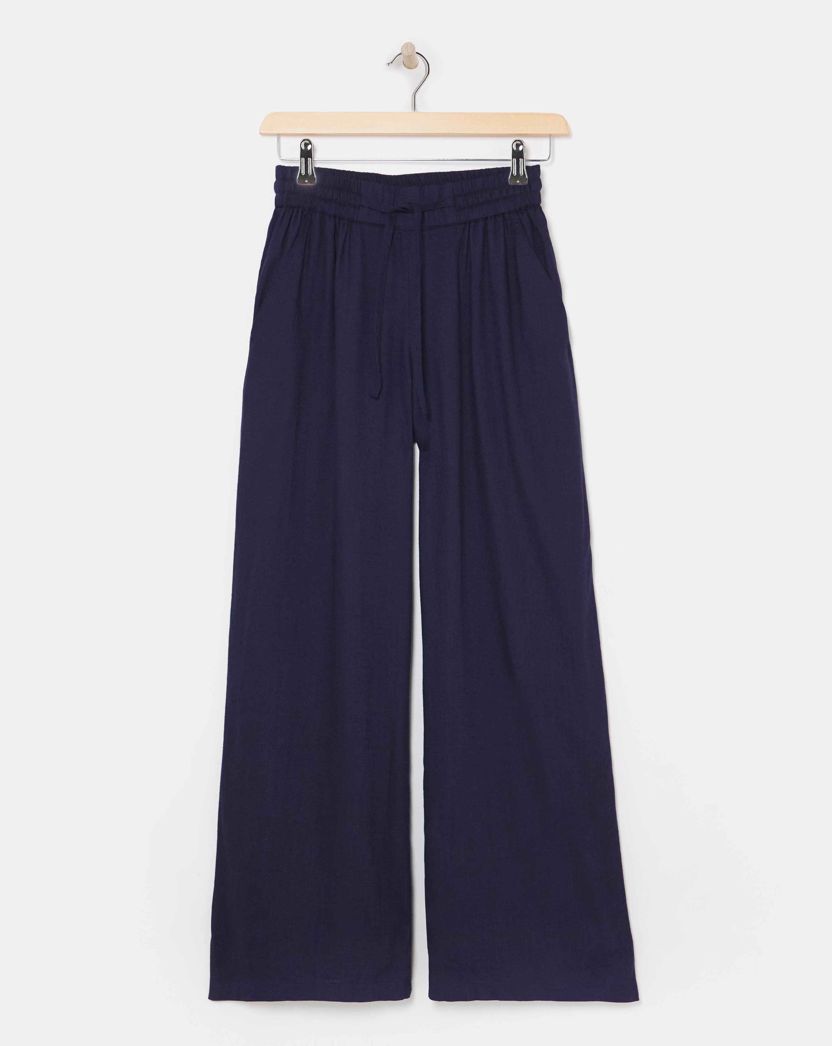 Navy Linen Mix Wide Leg Trousers