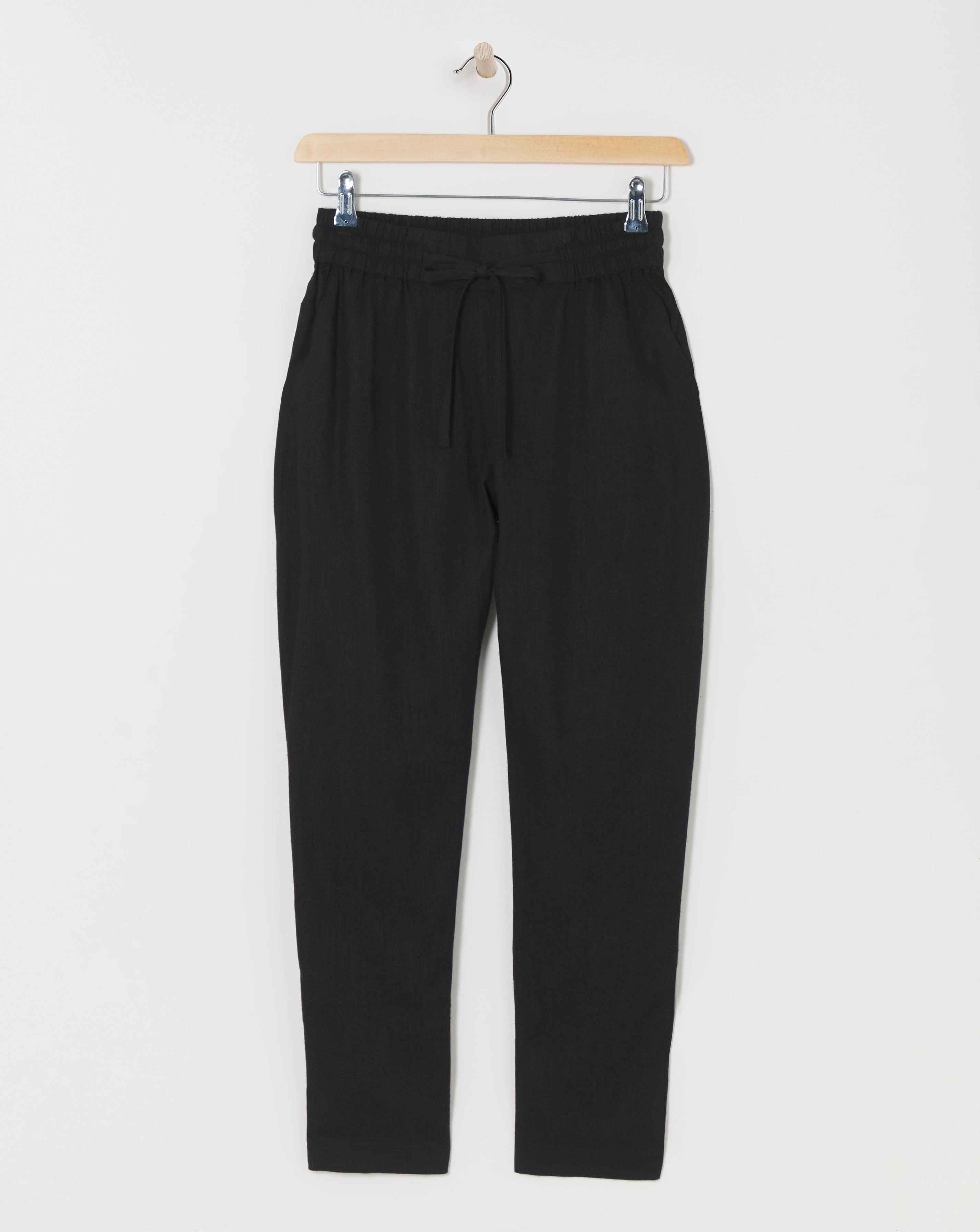 Black Linen Mix Tapered Trousers
