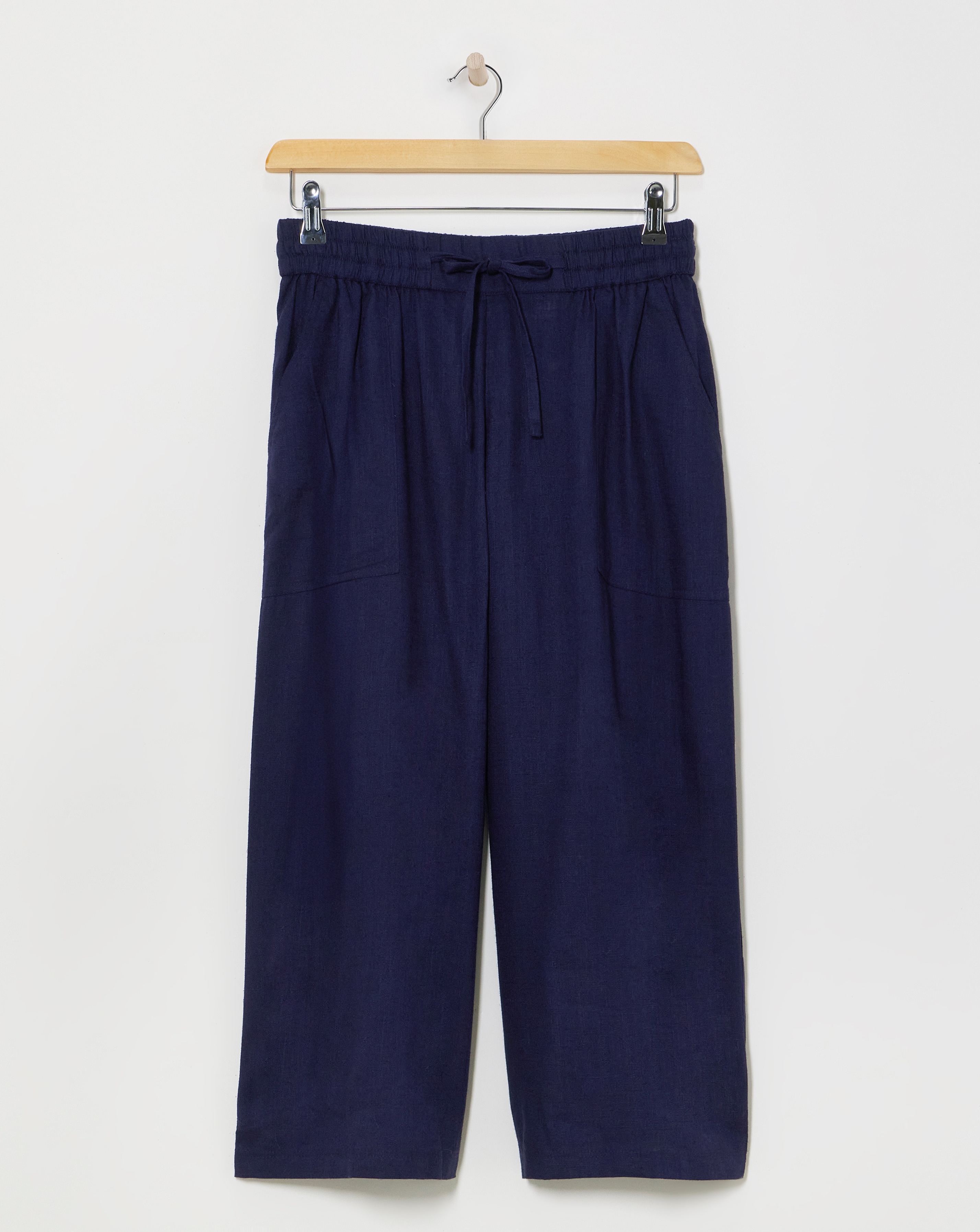 Navy Linen Mix Wide Leg Culotte