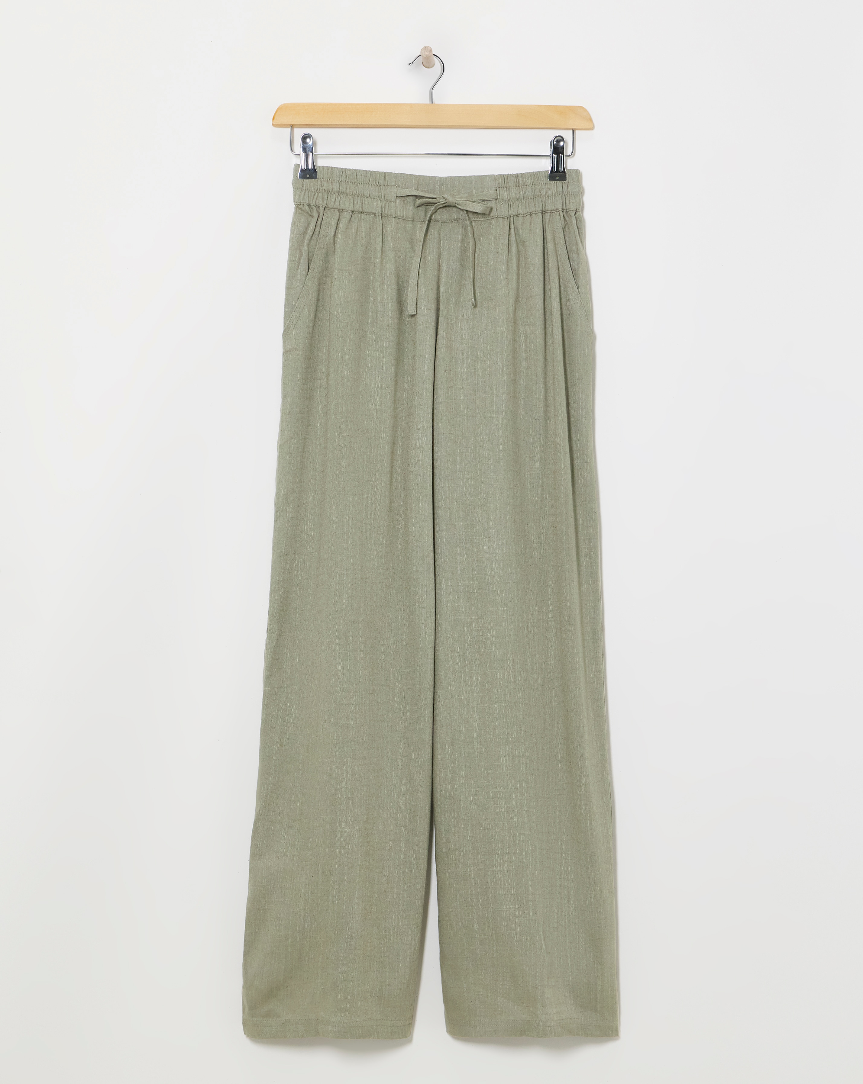 Khaki Linen Mix Wide Leg Trousers
