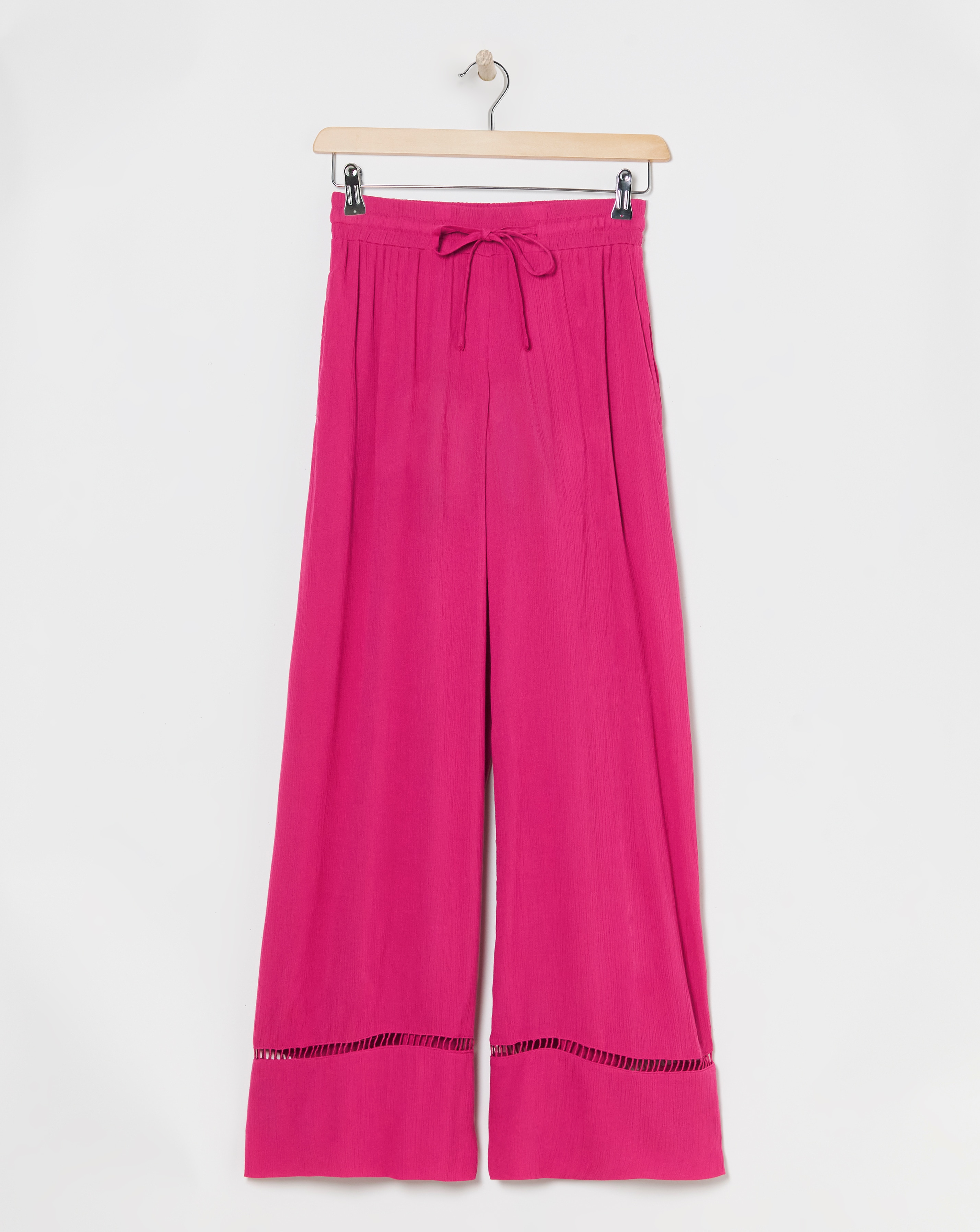 Crinkle Shirred Waist Wide Leg Trousers