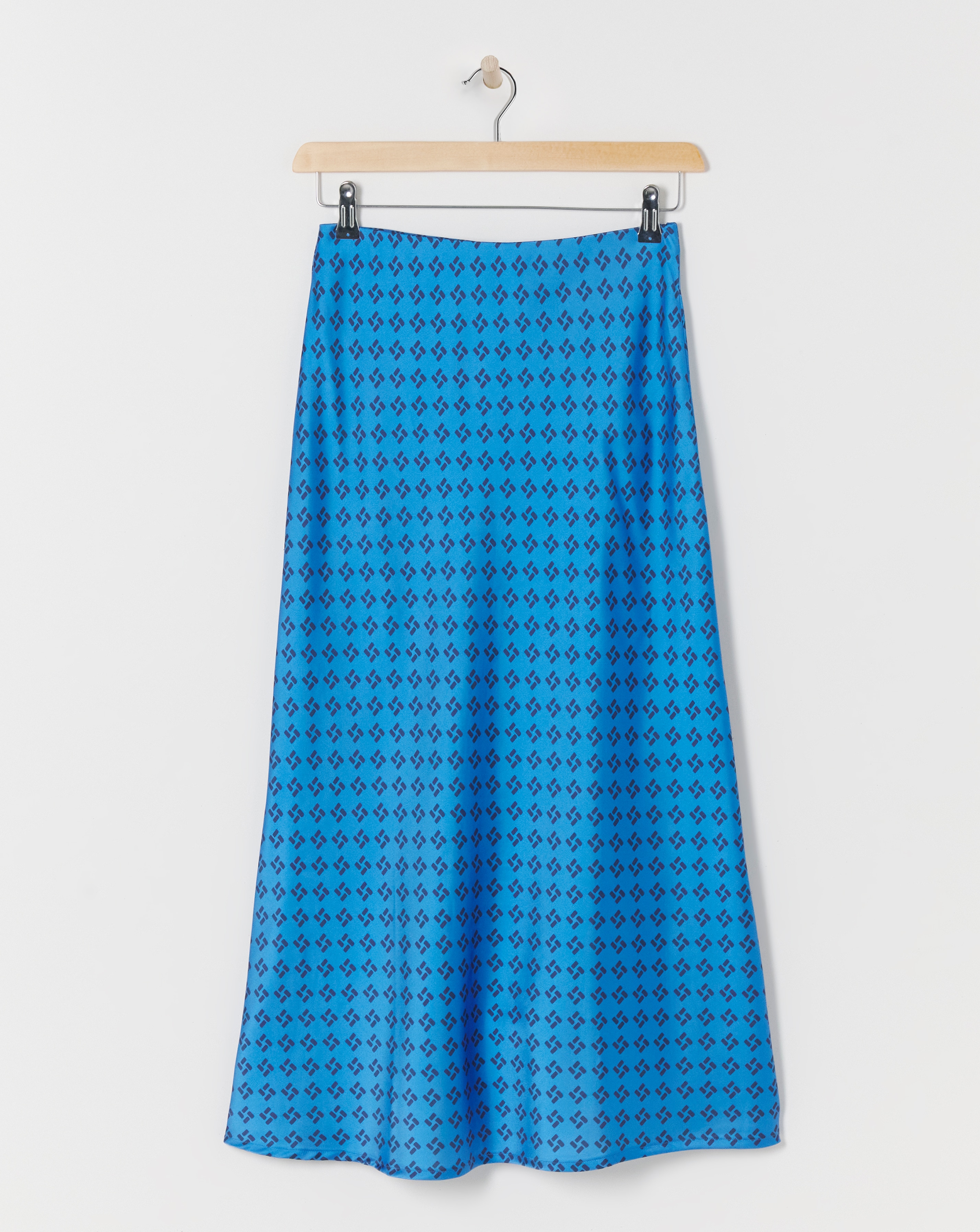 Blue Geo Printed Satin Slip Skirt