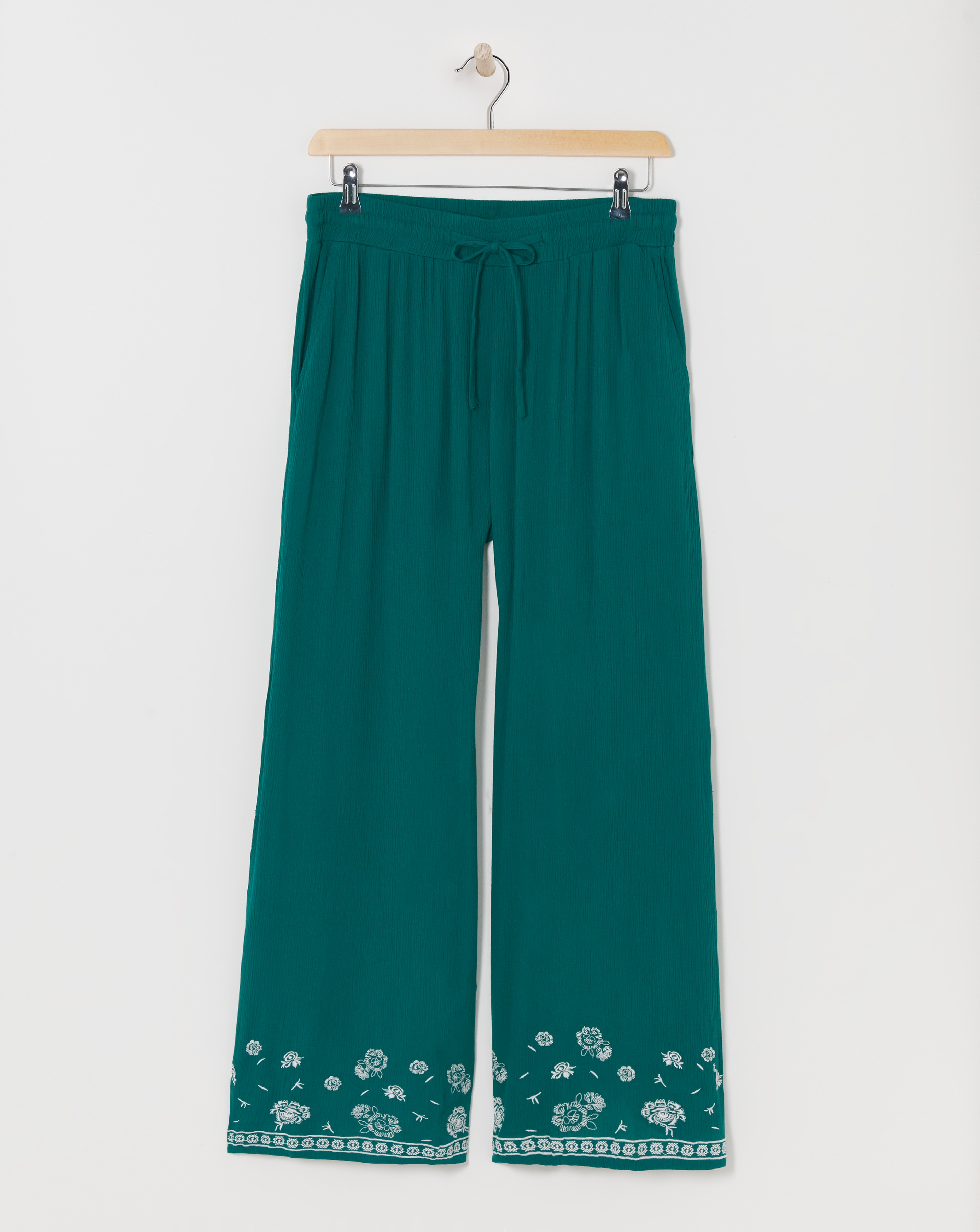 Embroidered Hem Wide Leg Trousers