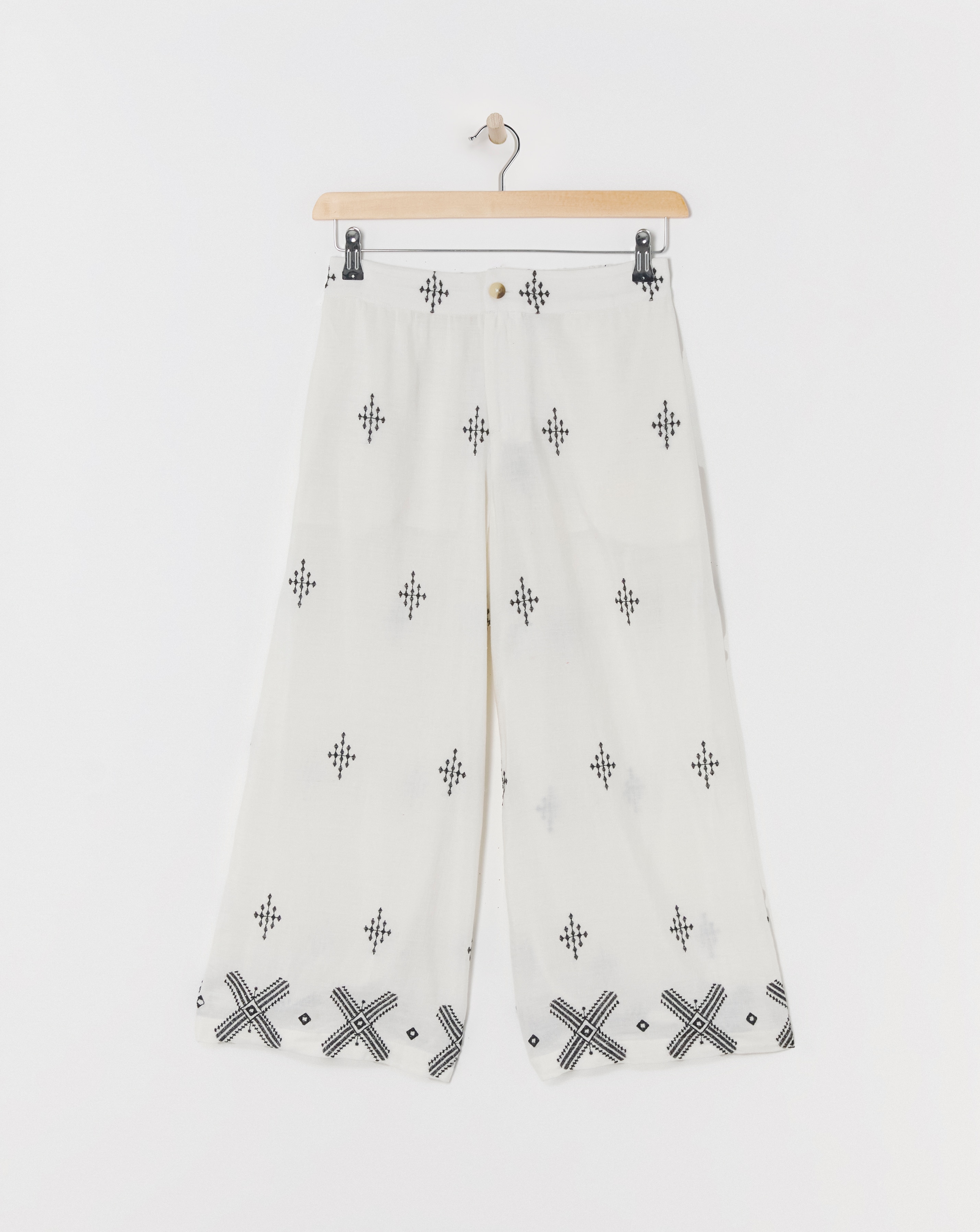 Ivory Embroidered Cotton Mix Culottes