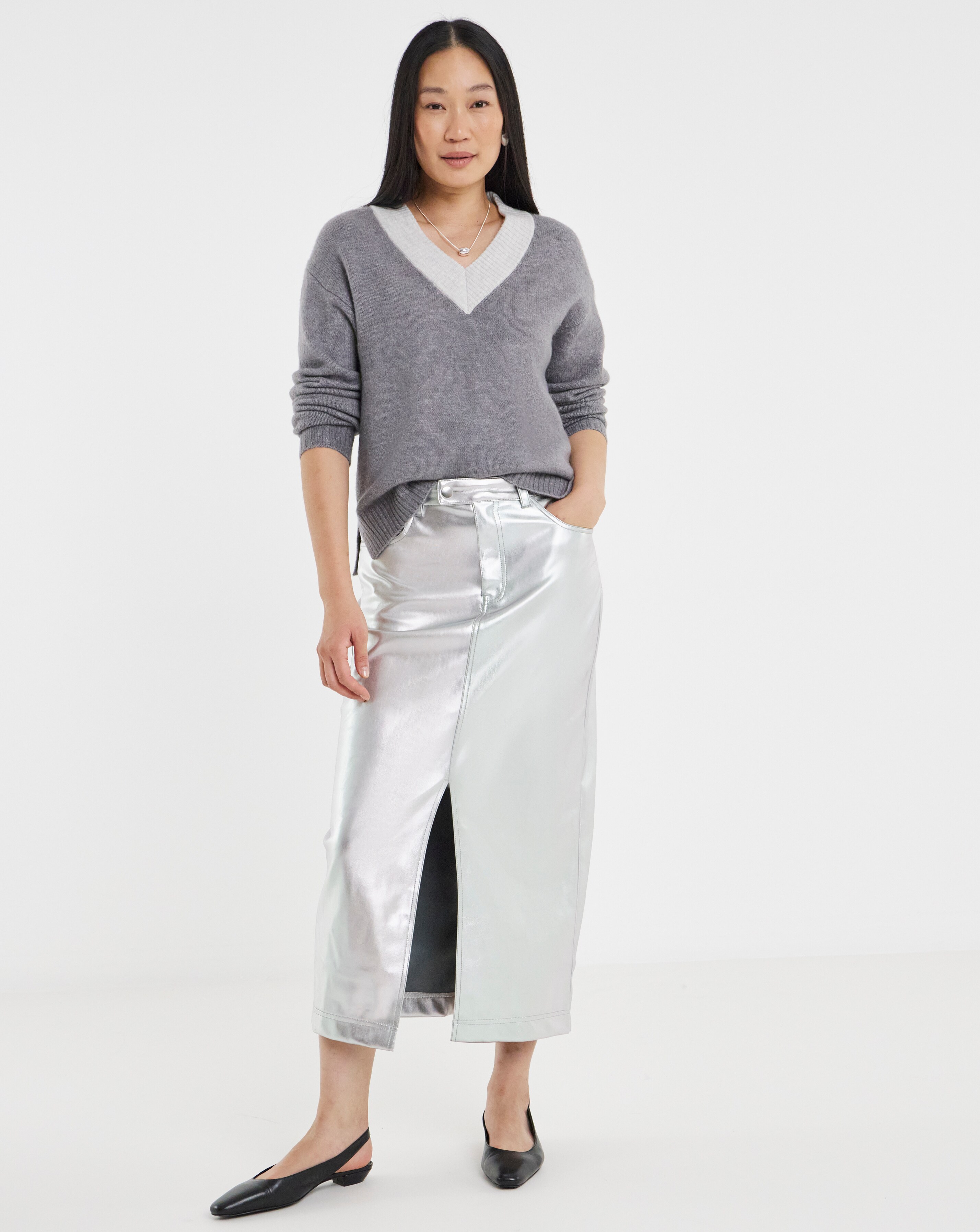 PU Leather Look Column Midaxi Skirt