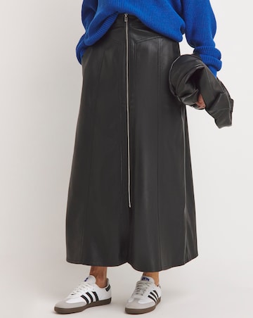 Black A-Line Zip PU Leather Look Maxi Skirt
