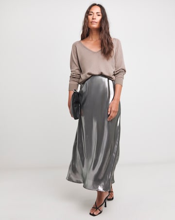 Silver Metallic Pull On Maxi Skirt