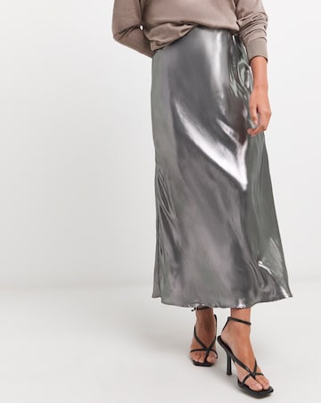 Silver Metallic Pull On Maxi Skirt