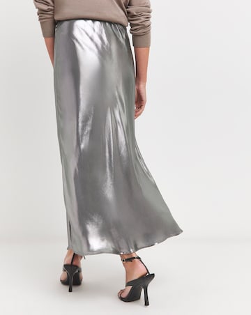 Silver Metallic Pull On Maxi Skirt