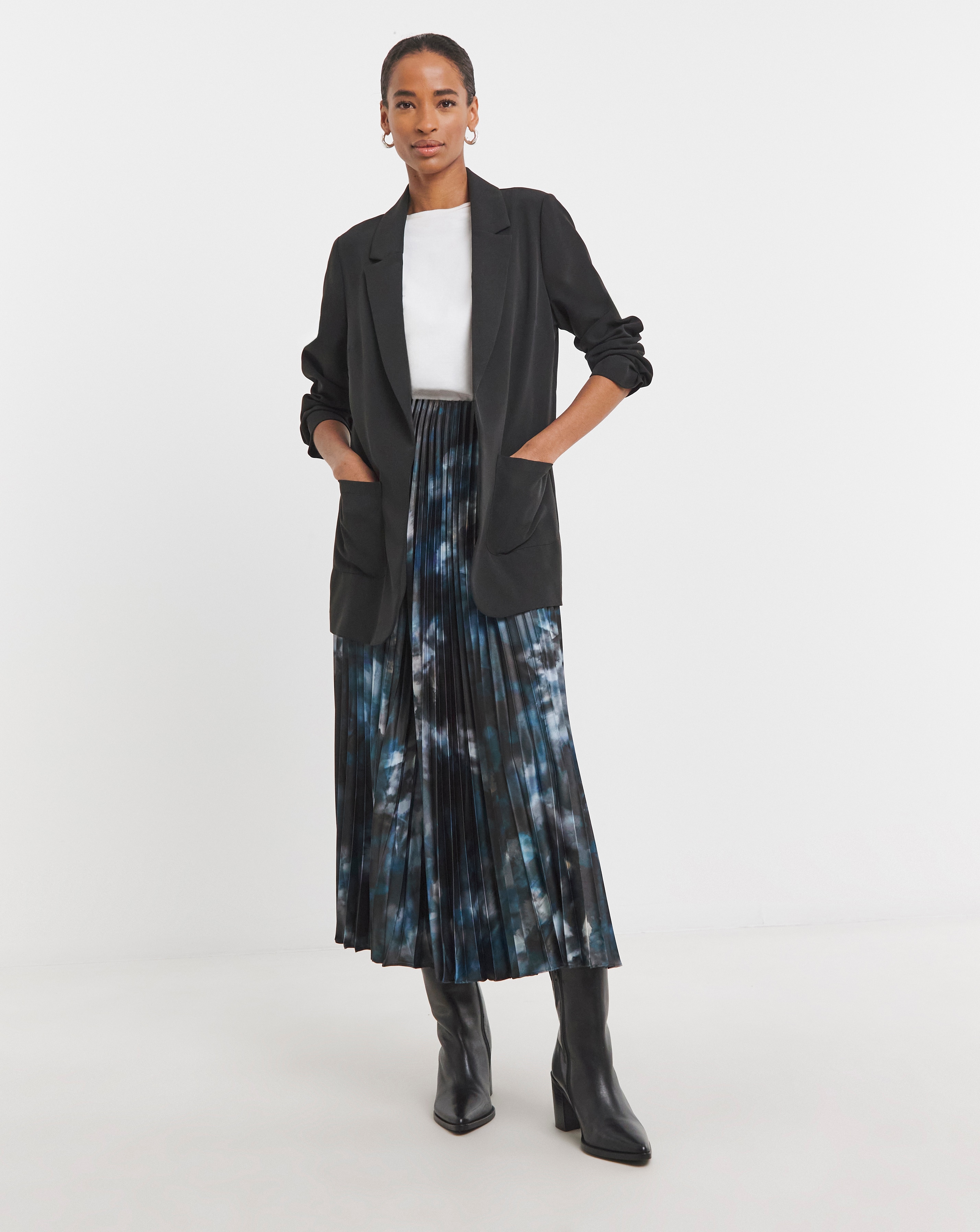 Printed Pleated Satin Maxi Skirt