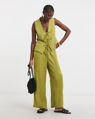 Green Linen Mix Wide Leg Trouser